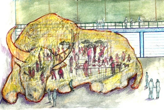 Planning drawing for "The Beast," on view at the Hyde Park Art Center April 13 - August 3, 2014; courtesy of the artist.