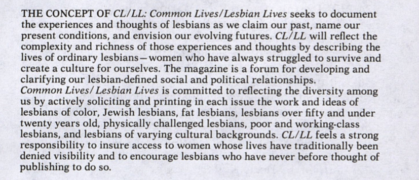 Common Lives/Lesbian Lives Diversity Statement