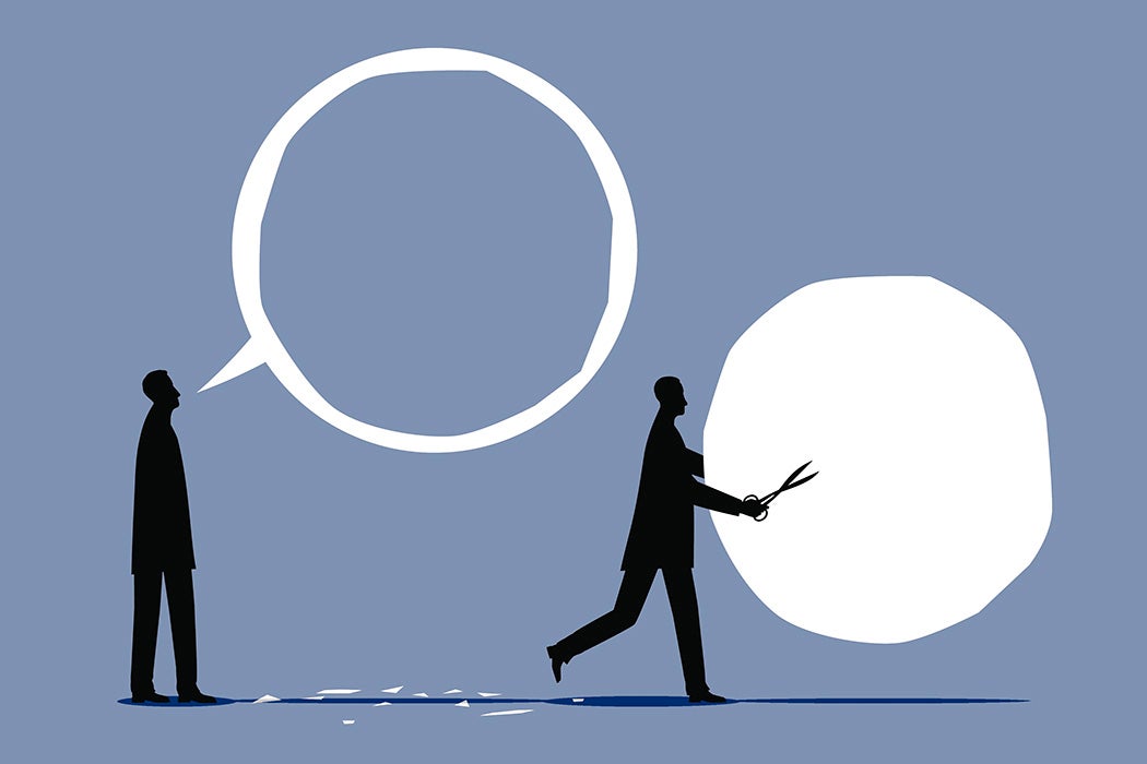 Somebody stealing a speech bubble from another person