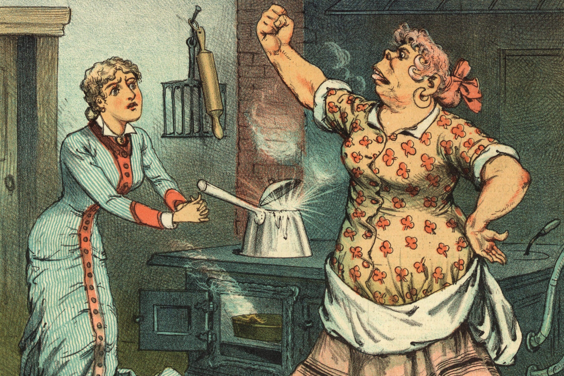 A cartoon illustration of Brigid in Puck, 1883