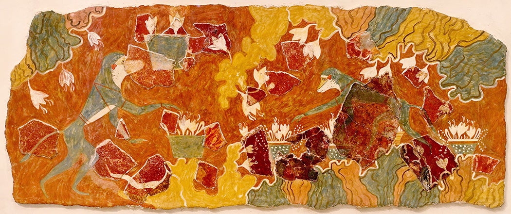Artwork from 1600-1450 BCE depicting blue monkeys collecting saffron