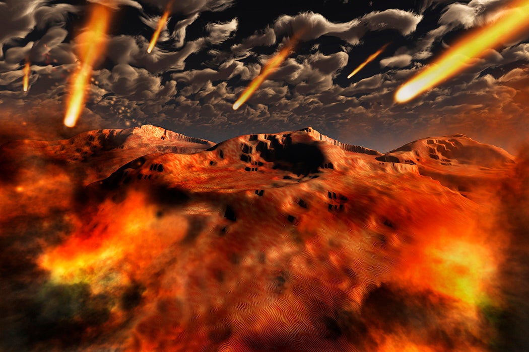 Illustration of a time when the Earth was being formed, known as the Hadean Period.