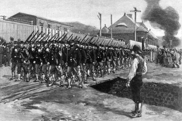 The 18th Regiment arrives during the Homestead Strike of 1892