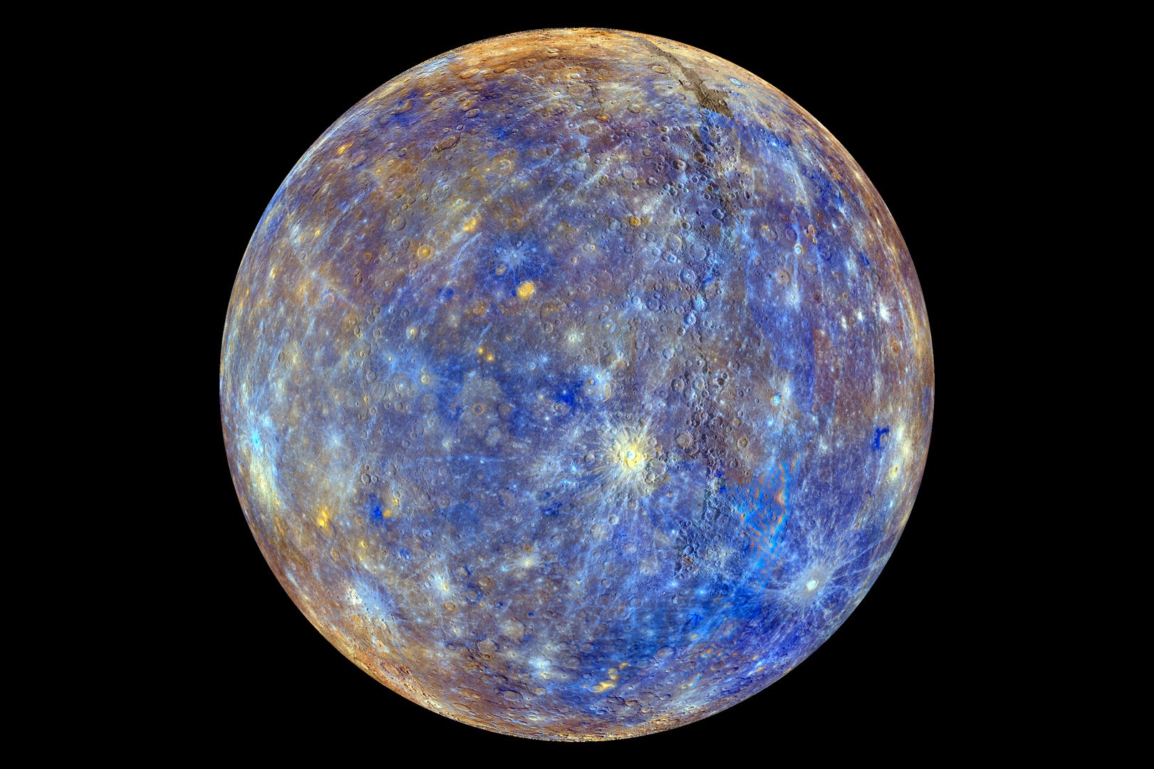 These colors are not what Mercury would look like to the human eye, but rather the colors enhance the chemical, mineralogical, and physical differences between the rocks that make up Mercury's surface.
