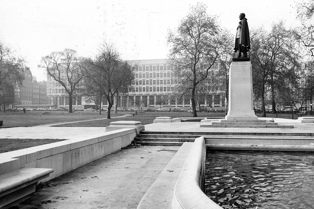 A view of the New United States embassy in London, England. Circa 1950.