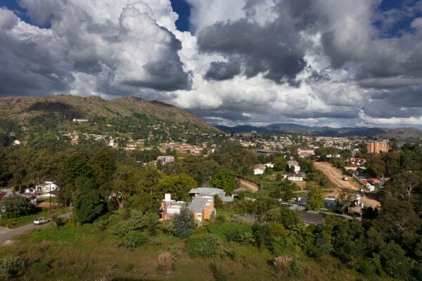Aerial panoramic view of Mbabane, the capitol city of Eswatini