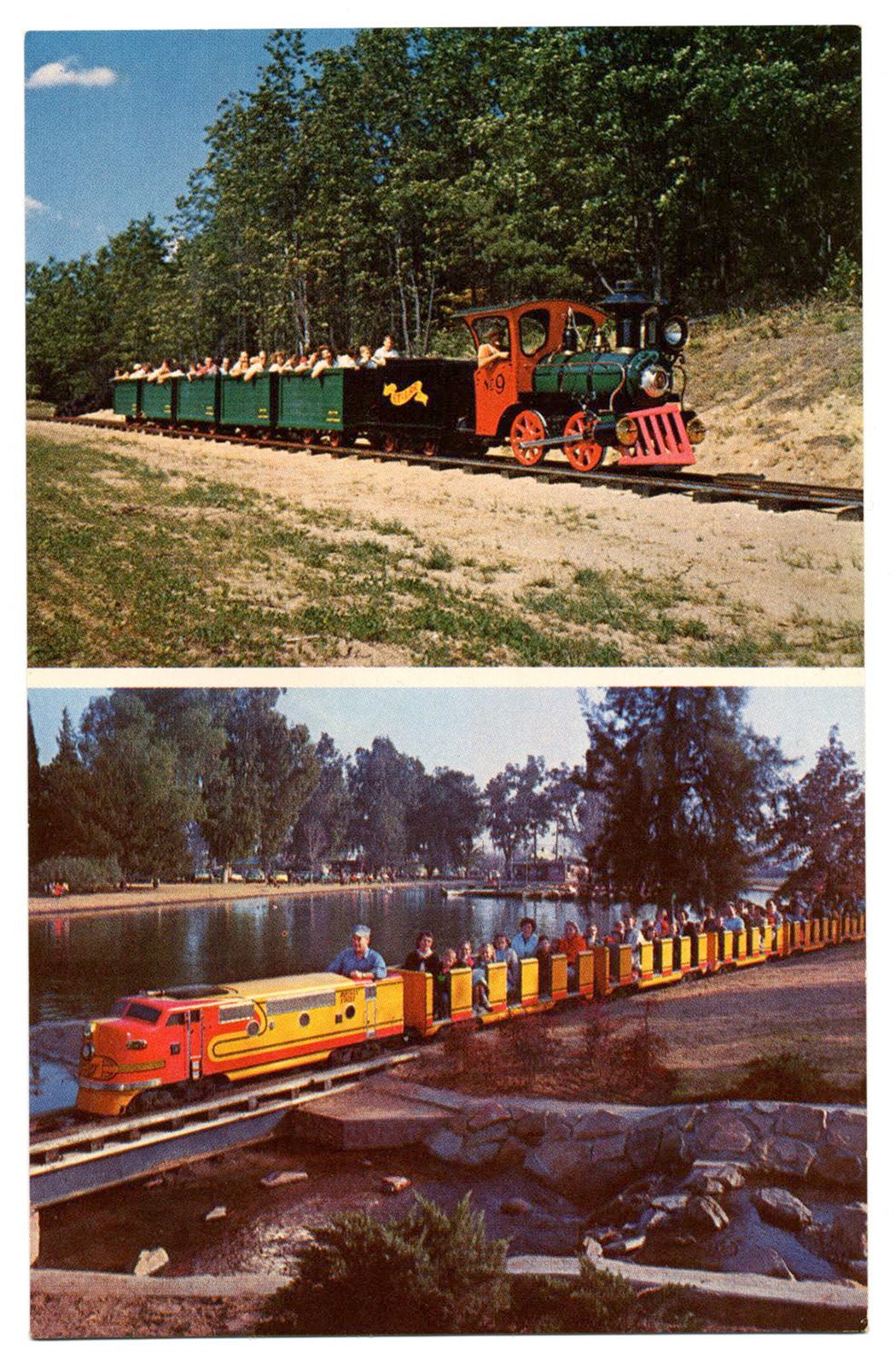 Photographs of people on train rides.