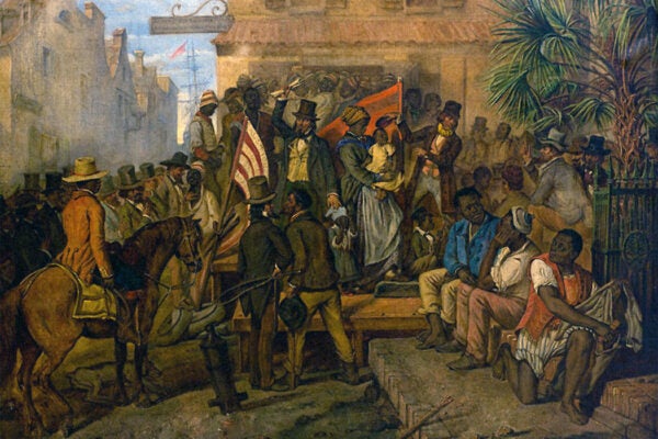 A sale of enslaved people in Charleston, South Carolina, 1854